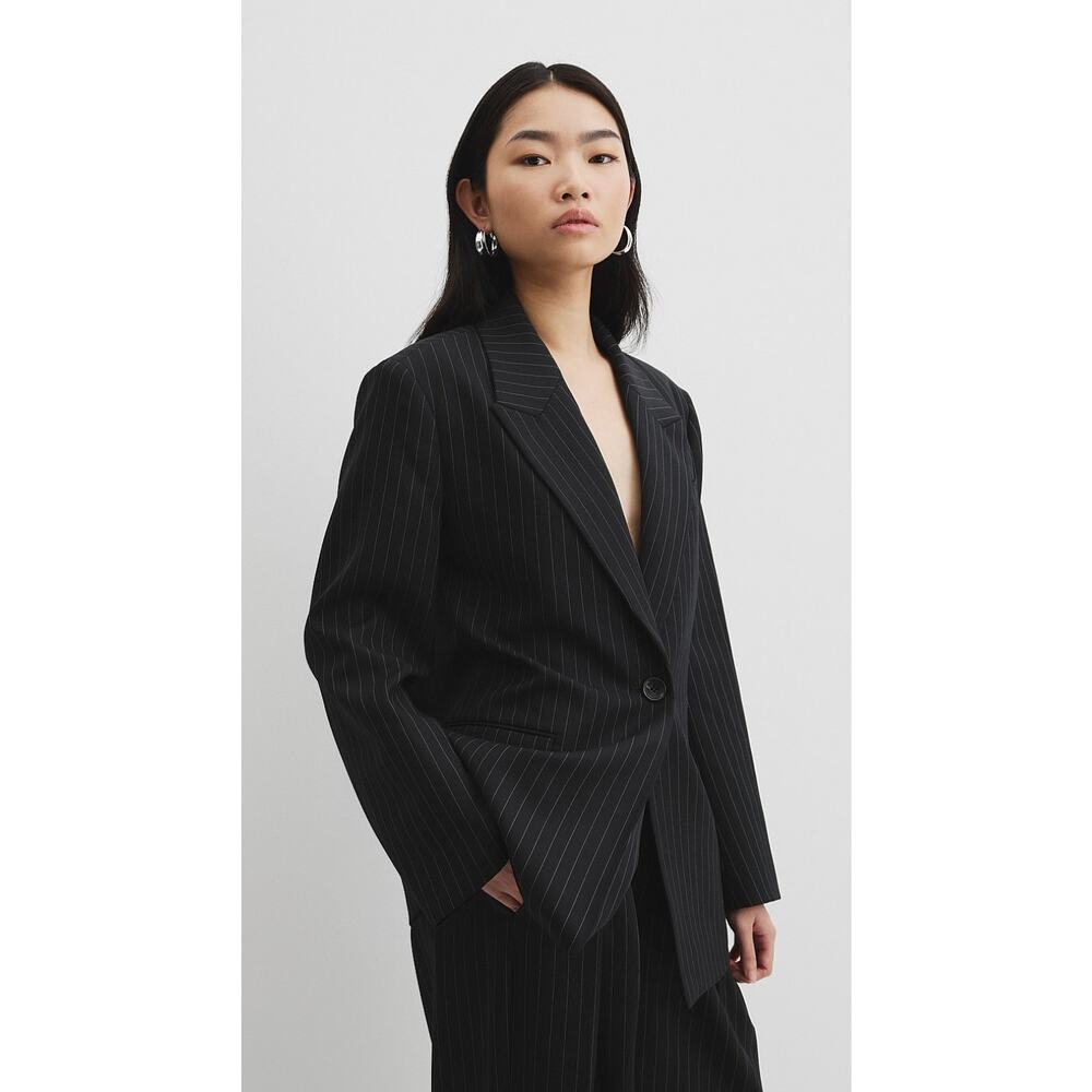Country Road 100%Wool Black White Pinstripe 3 Button Single Breasted Blazer Sz 6
